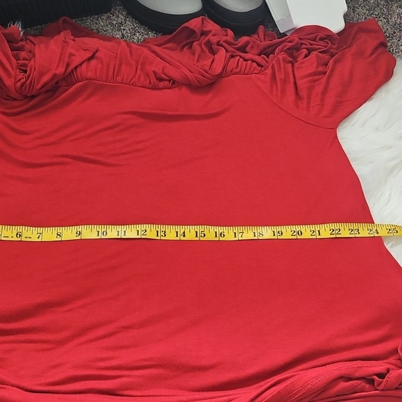 Watermelon Rust Color Cold Shoulder Dress with Ruffle - Picture 9 of 12